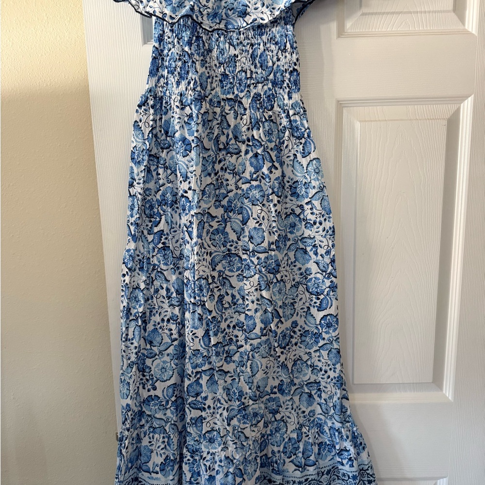 Zara Blue and White Floral Maxi Dress